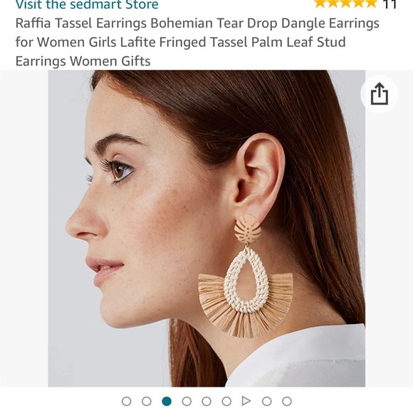 Raffia Tassel Earrings Bohemian Tear Drop Dangle Earrings - Picture 4 of 9